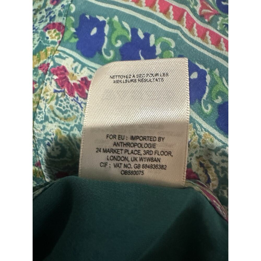 NWT Maeve Anthropologie Meret Silk Tunic Top Green Paisley Floral Anthro Size 4 - Picture 10 of 10